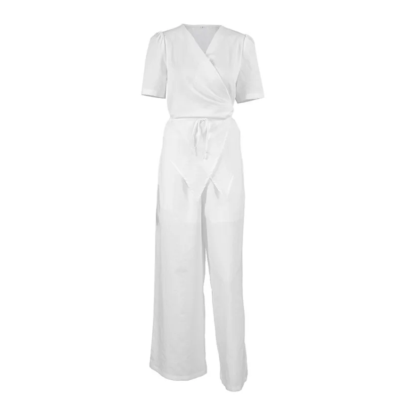 YLT White Wrap Cardigan Set Spring Fall Women Long Sleeve Tie Waist Top Wide Leg Pants Casual Belted Chic Elegant 2 Piece Outfit