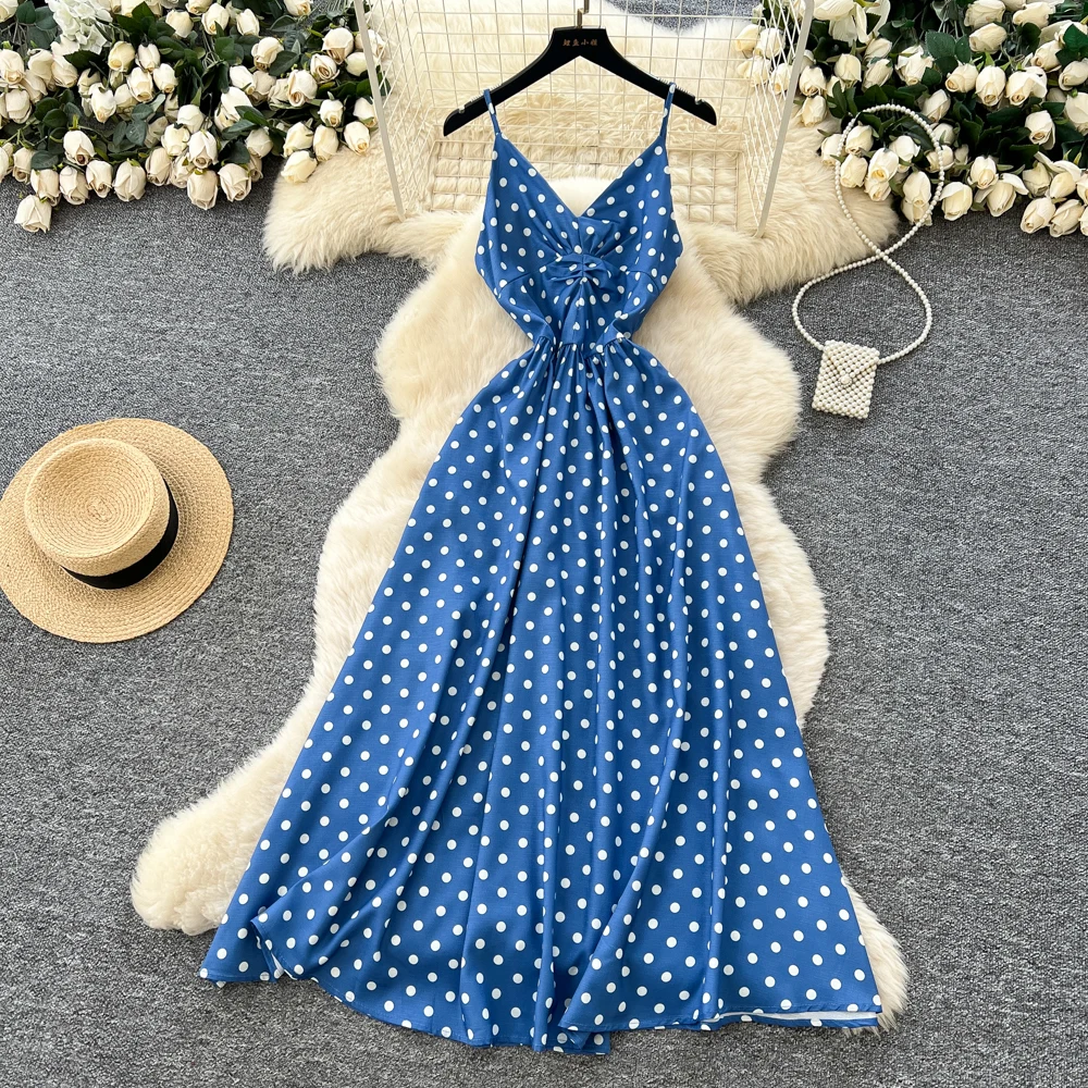 

Шикарный винтажный элегантный сказочный весенний женский сарафан без рукавов с v-образным вырезом в горошек, женская одежда, платье трапециевидной формы