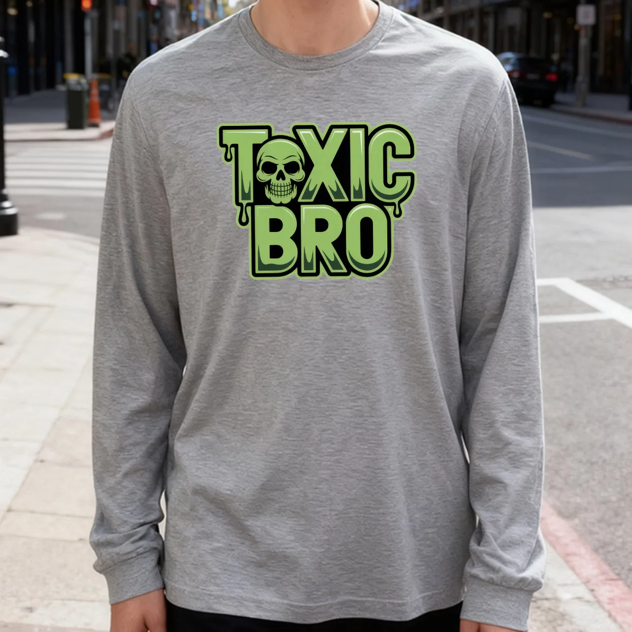 Toxic Bro Men's Long Sleeve Tee 100% Cotton 180g Crew Neck Casual Daily Style Soft and Breathable