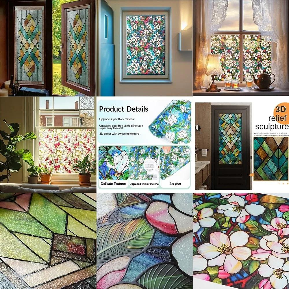 Static Cling Lattice Window Film Sticker Non-Adhesive Rainbow Pattern Static Cling Film Sticker 3D Design Anti-Glare