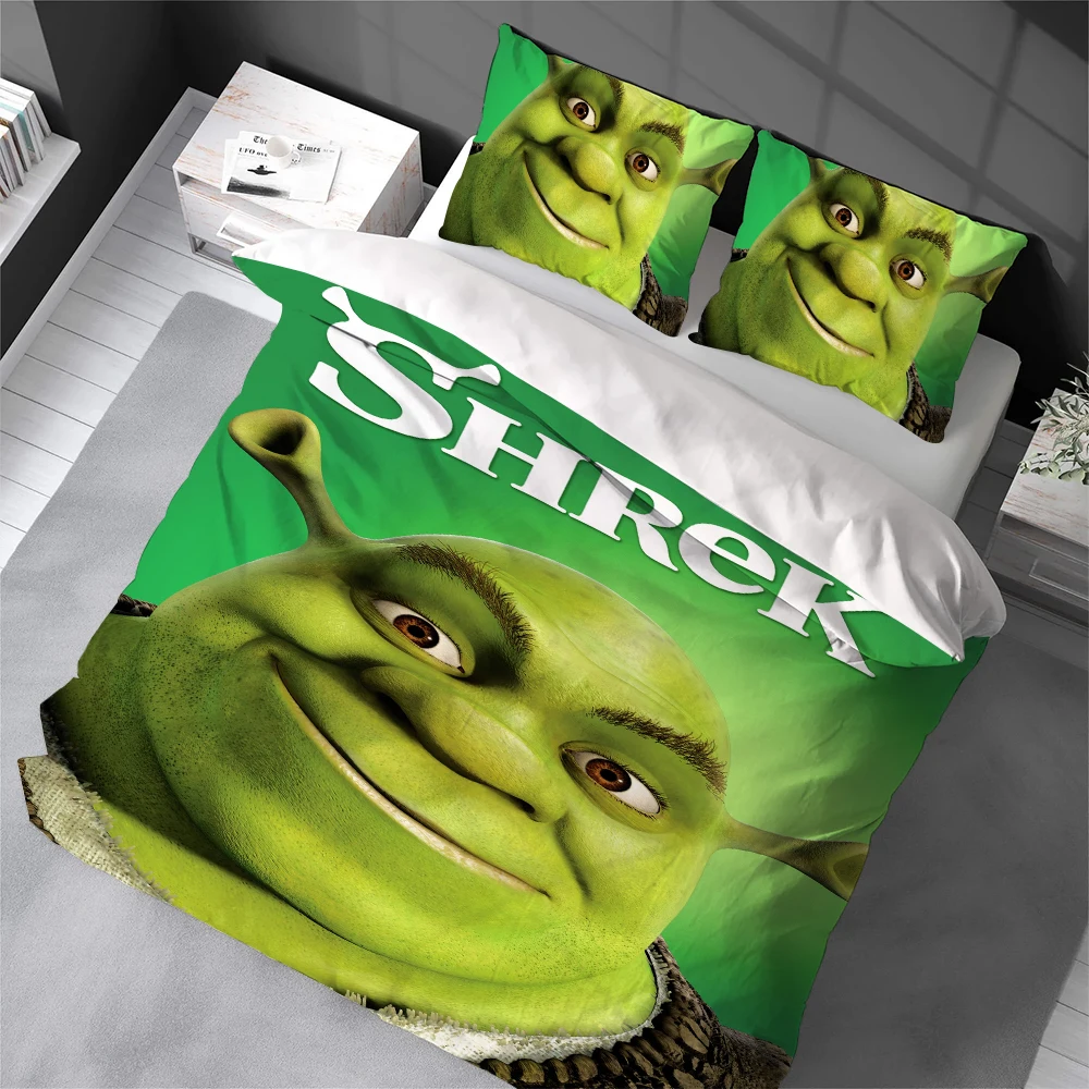 

Комплект постельного белья S-Shrek с мультяшным принтом, забавный, в домашнем стиле, из мягкого хлопка, 3 предмета, для студенческого общежития, подарок