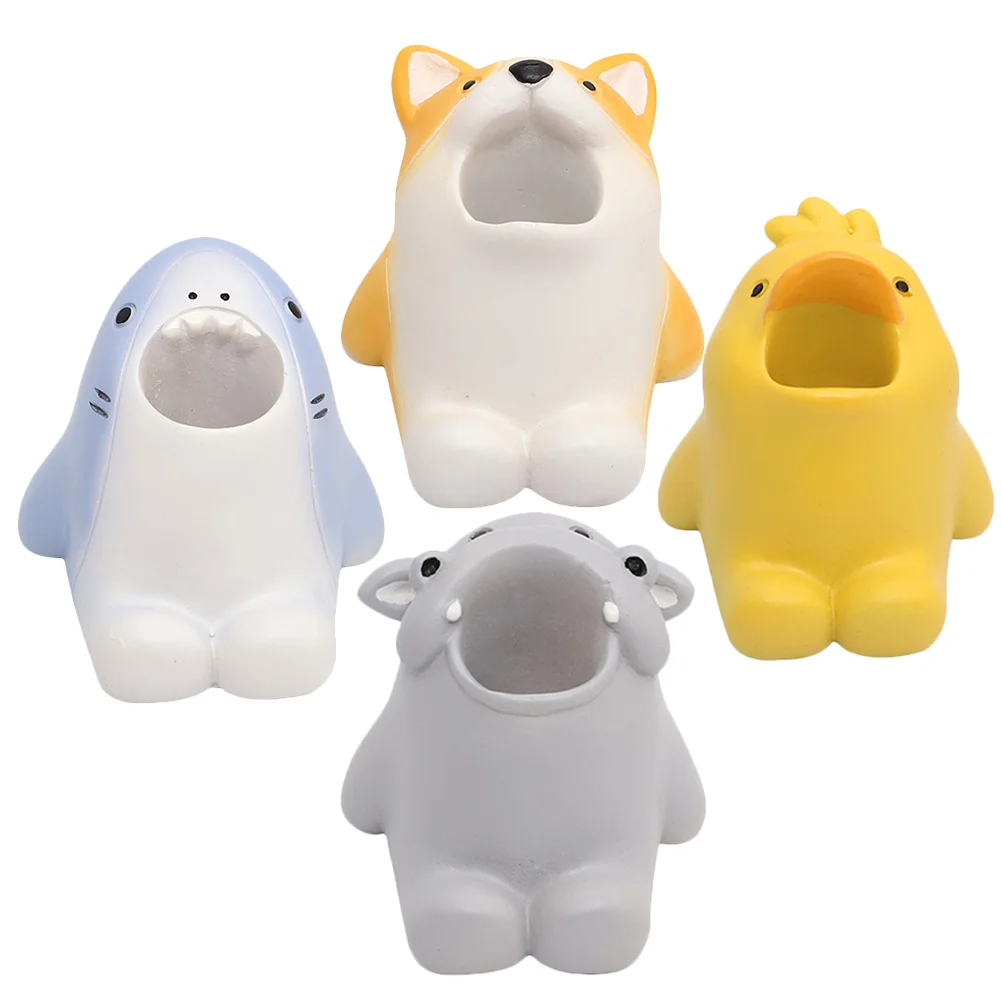 

4Pcs Cartoon Animal Toothbrush Holder Resin Desktop Pen Pencil Stand Organizer for Office Study Makeup Brush Storage