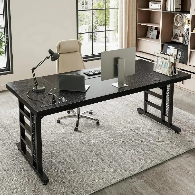 71 Inch Executive Desk with USB Ports, Computer Office Desk, Large Mordern Writing Table, Workstation Business