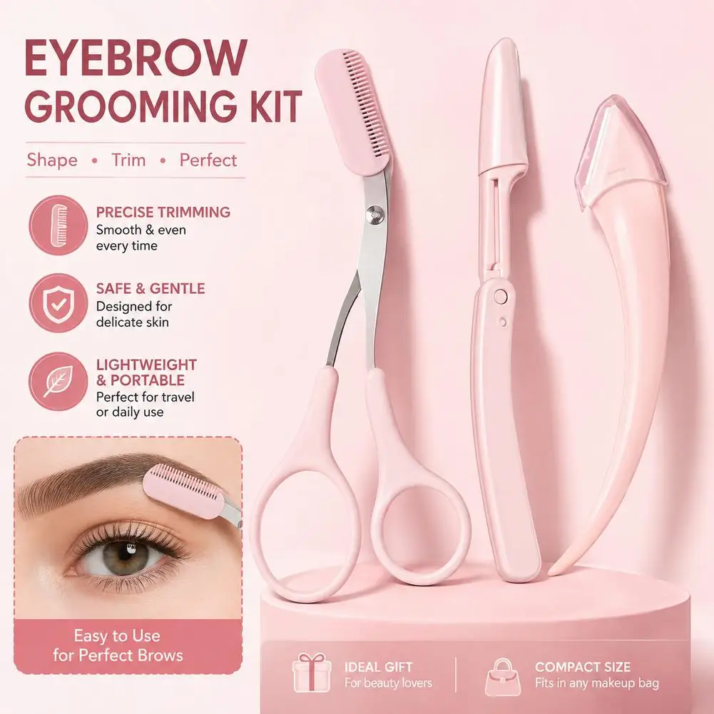 3-Piece Eyebrow Trimmer Set Curved Eyebrow Razor Eyebrow Scissors With Comb For On-The-Go Eyebrow Grooming For Beginners 2026