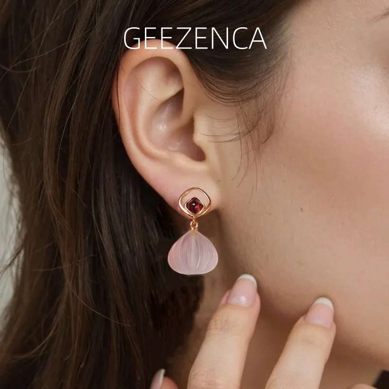 

GEEZENCA 925 Silver Gold Plated White Crystal Charm Women Drop Earrings Red CZ Simple Geometric Trendy Dangle Earring Her Gift