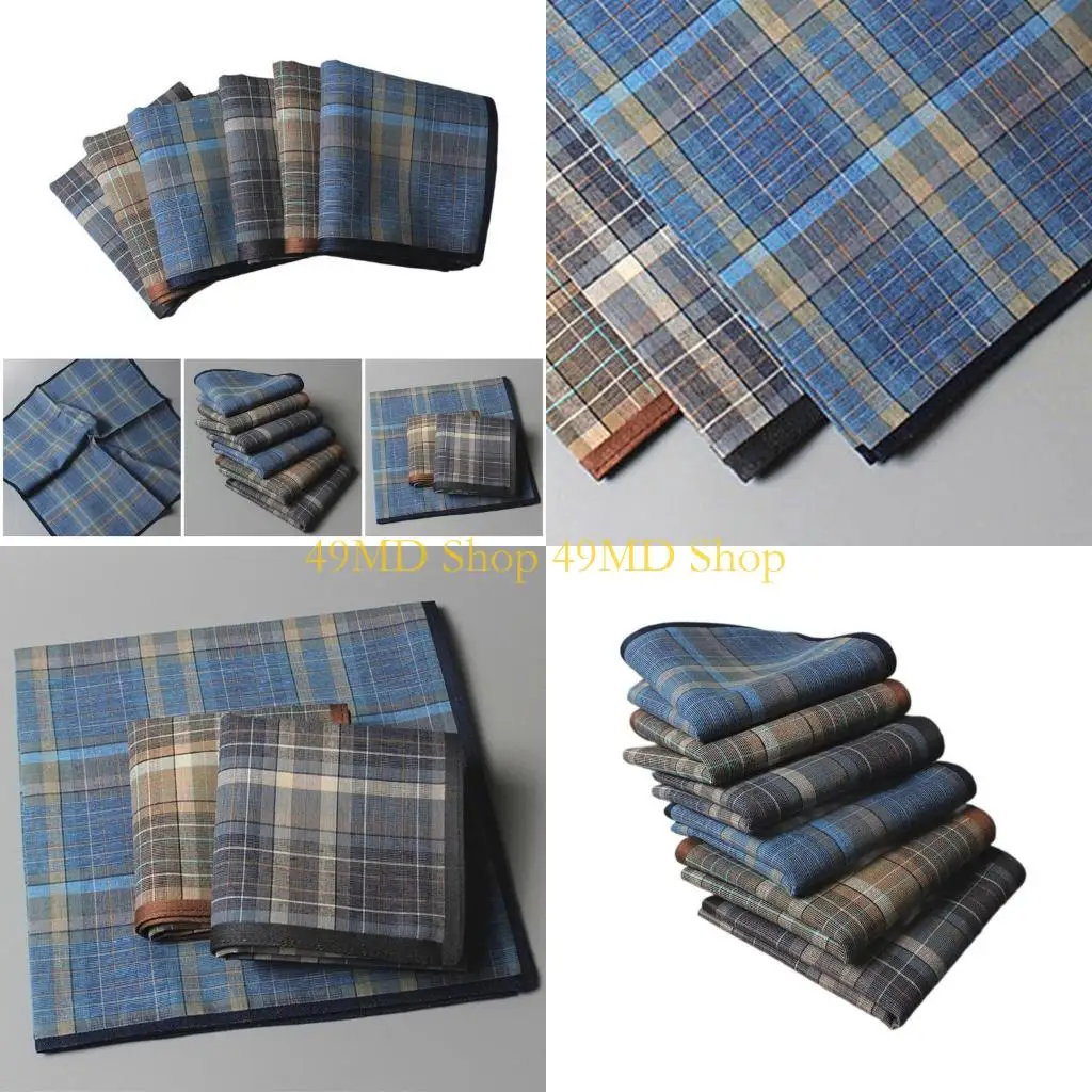 

49MD Random Color Adult Handkerchief with Lattice Pattern Soft Washable Pocket Square