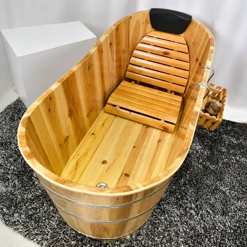 YAO Thickened Solid Wood Bath Bucket for Adults Full Body Soaking Tub Household Steam Sauna Fumigation Barrel Deep Bathtub