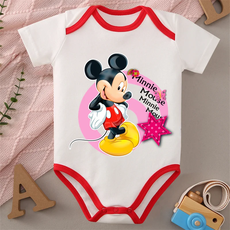 

MINISO 100% Cotton Jumpsuit Mickey Mouse Minnie Print Soft Baby Cloths Onesie Bodysuit for 0 To 12 Months Newborn