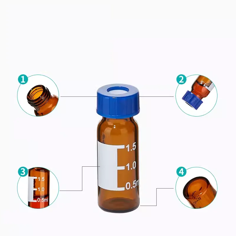 100 Stks/partij 1.5/2Ml Glazen Chromatografie Autosampler Headspace Fles Bruin Blauw Dop Met Gegradueerde Serum Bemonsteringsfles