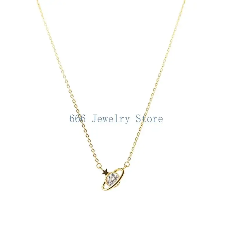 F2TD Planet Charm Necklace Adjustable Dainty Jewelry with 16.1-19.6 Inch Chain for Everyday Styling and Gift Ready Looks