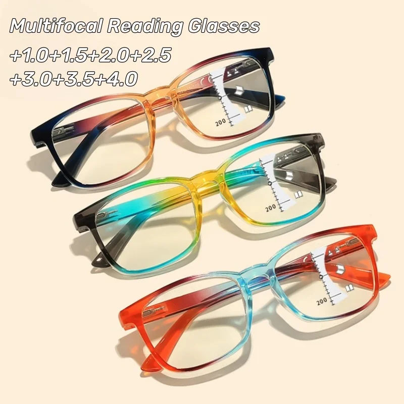 

New Large Frame Multi-focus Reading Glasses Goggles Fashionable Anti-blue Light Middle-aged and Elderly Dual-use Presbyopia