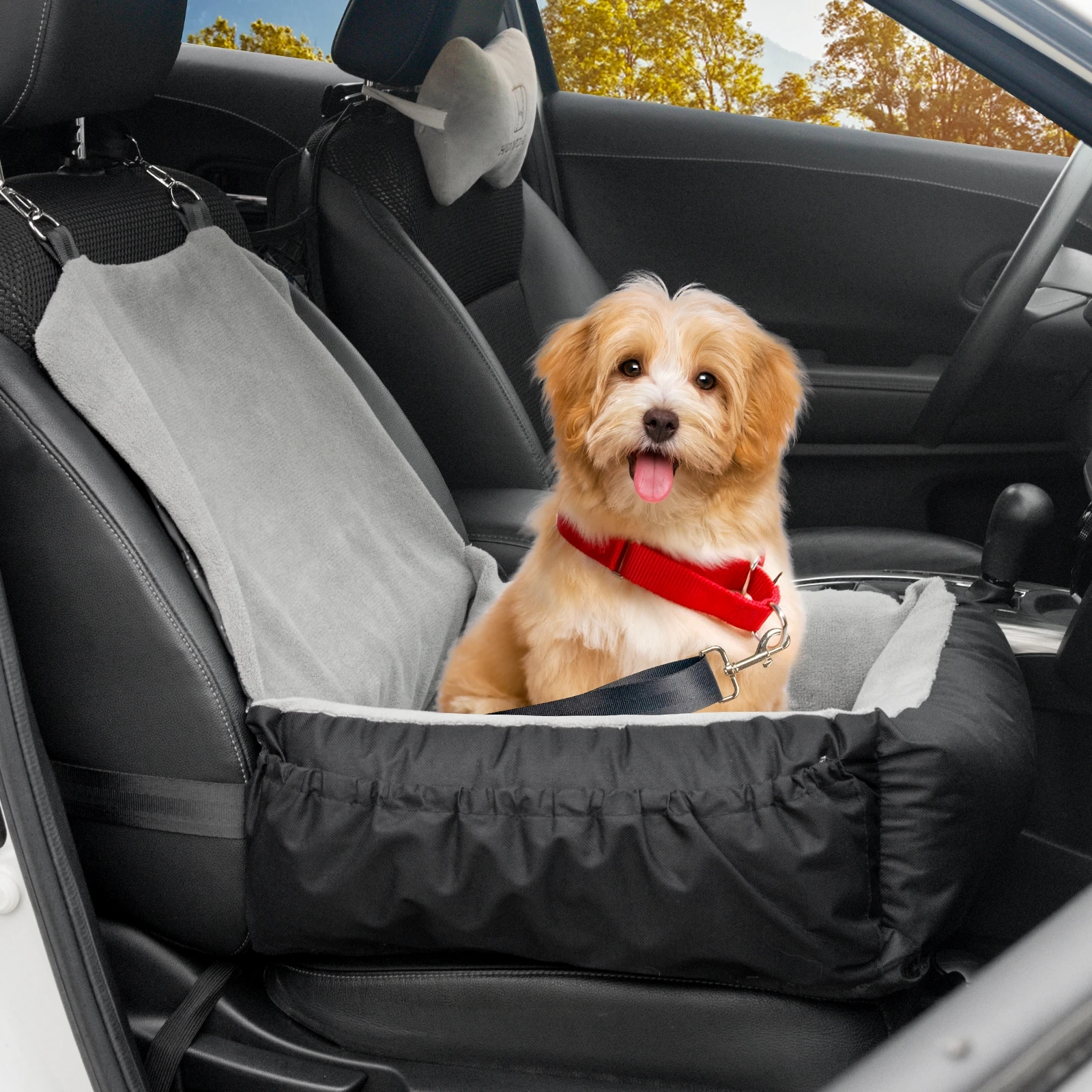 Dog Car Seat Removable Cleaning Pet Seat with Storage Bag and Safety Belt Fixed Pet Car Seat Suitable for Small and Medium Dogs