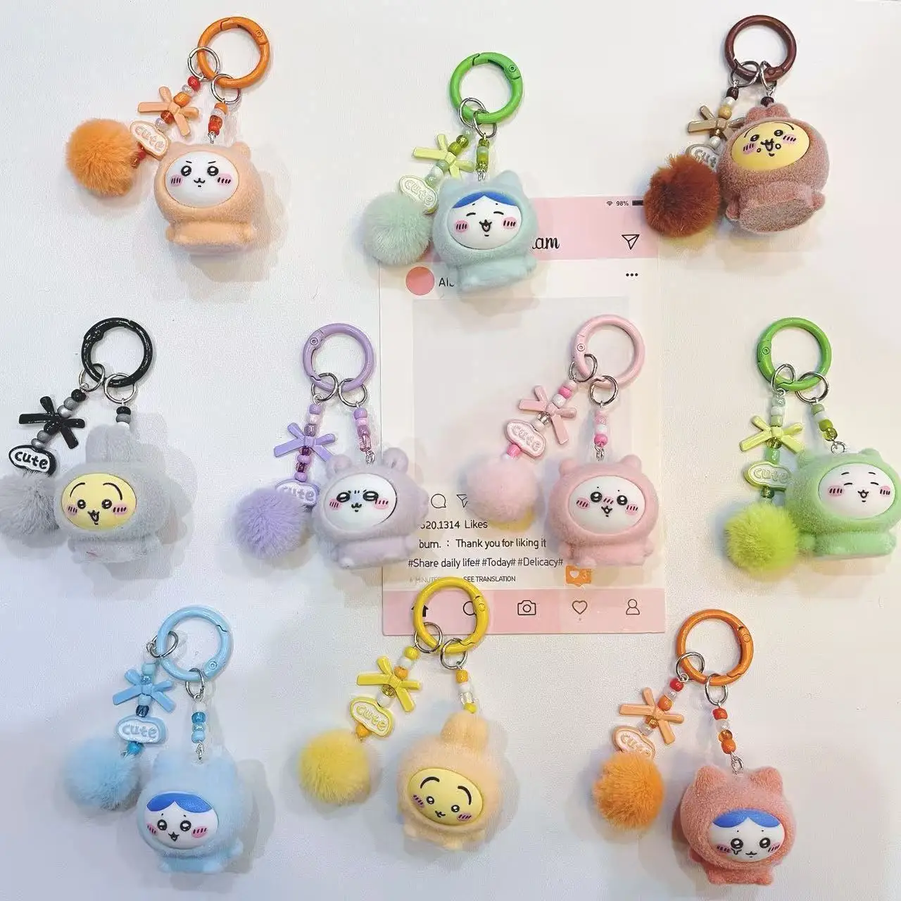 Брелок-подвеска Chiikawa с флокированием, милые персонажи Момонга, Хачиваре, Усаги, для телефона, сумки, подарок для девочек и детей