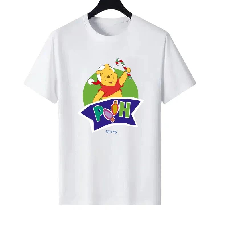 

Disney Pooh Bear Pattern Woman Round Neck Loose Cartoon Parent-child Clothing Ladies Cheap Short Sleeves T-Shirt Men Sweatshirts