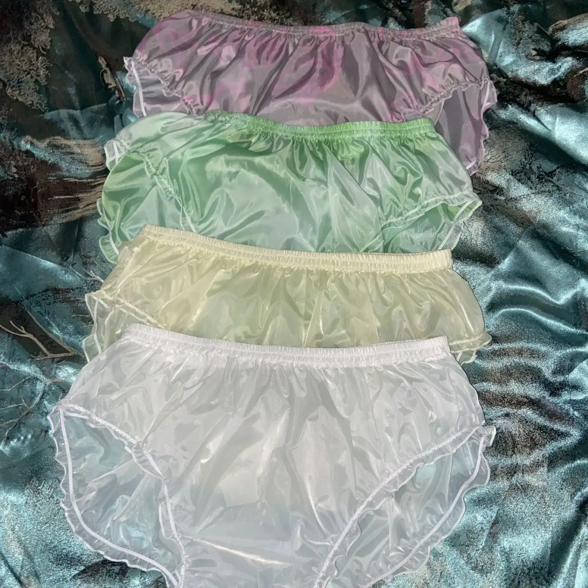 Homens ver através de cuecas sissy babados toque de seda calcinha feminina sexy tule casal roupa interior calcinha privateparty cuecas boxers