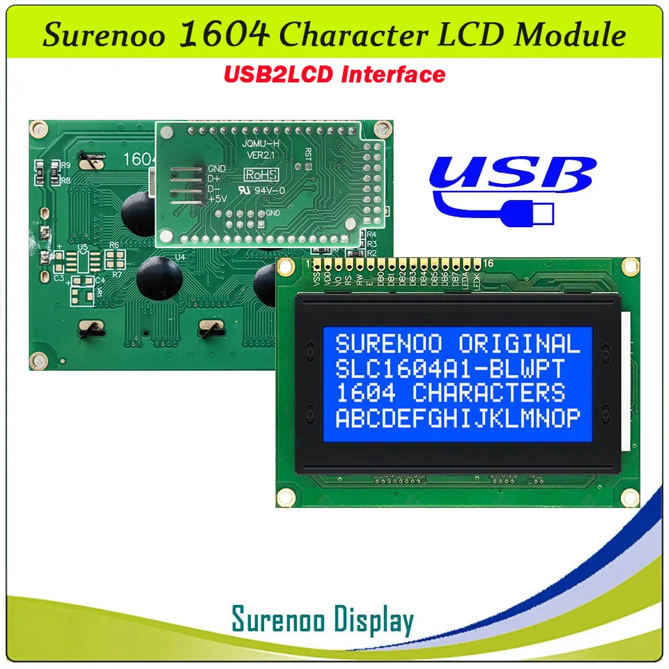 LCD2USB USB 164 16X4 1604 Character LCD Module Display Screen Panel sutible LCD Smartie & AIDA64 for DIY PC