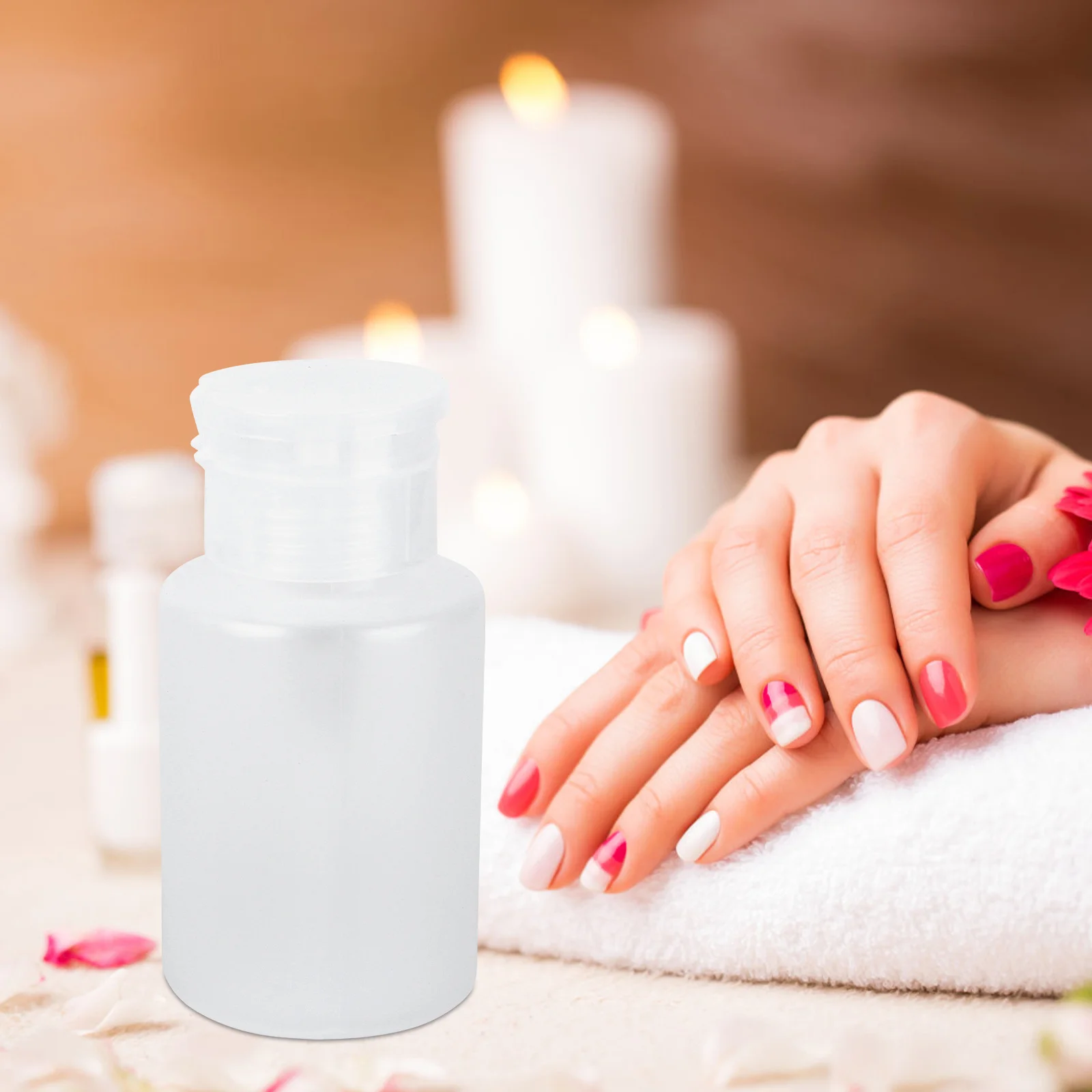 Contenitore di stoccaggio trasparente per bottiglia con pompa pressata da 2 pezzi per accessori per nail art Organizzatore di liquidi in polvere acrilica riutilizzabile