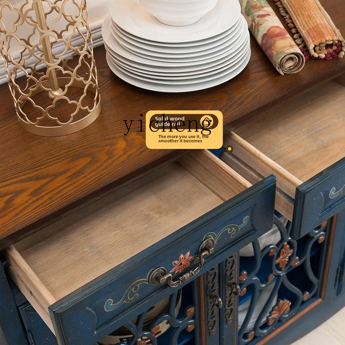 

Zz retro dining side cabinet, living room painted decoration partition, storage storage, entrance cabinet