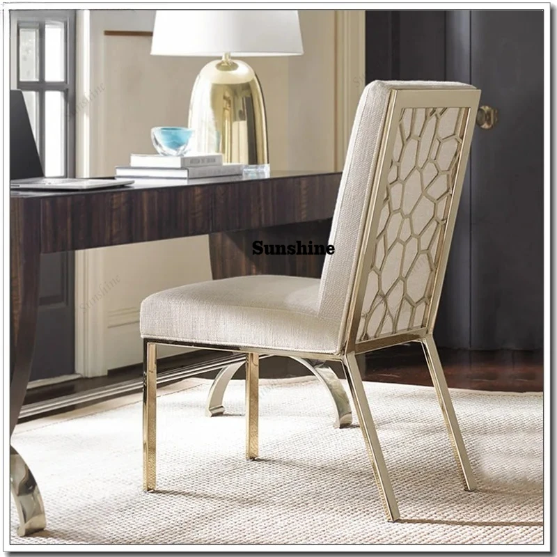 

-American minimalist stainless steel armrest dining chair