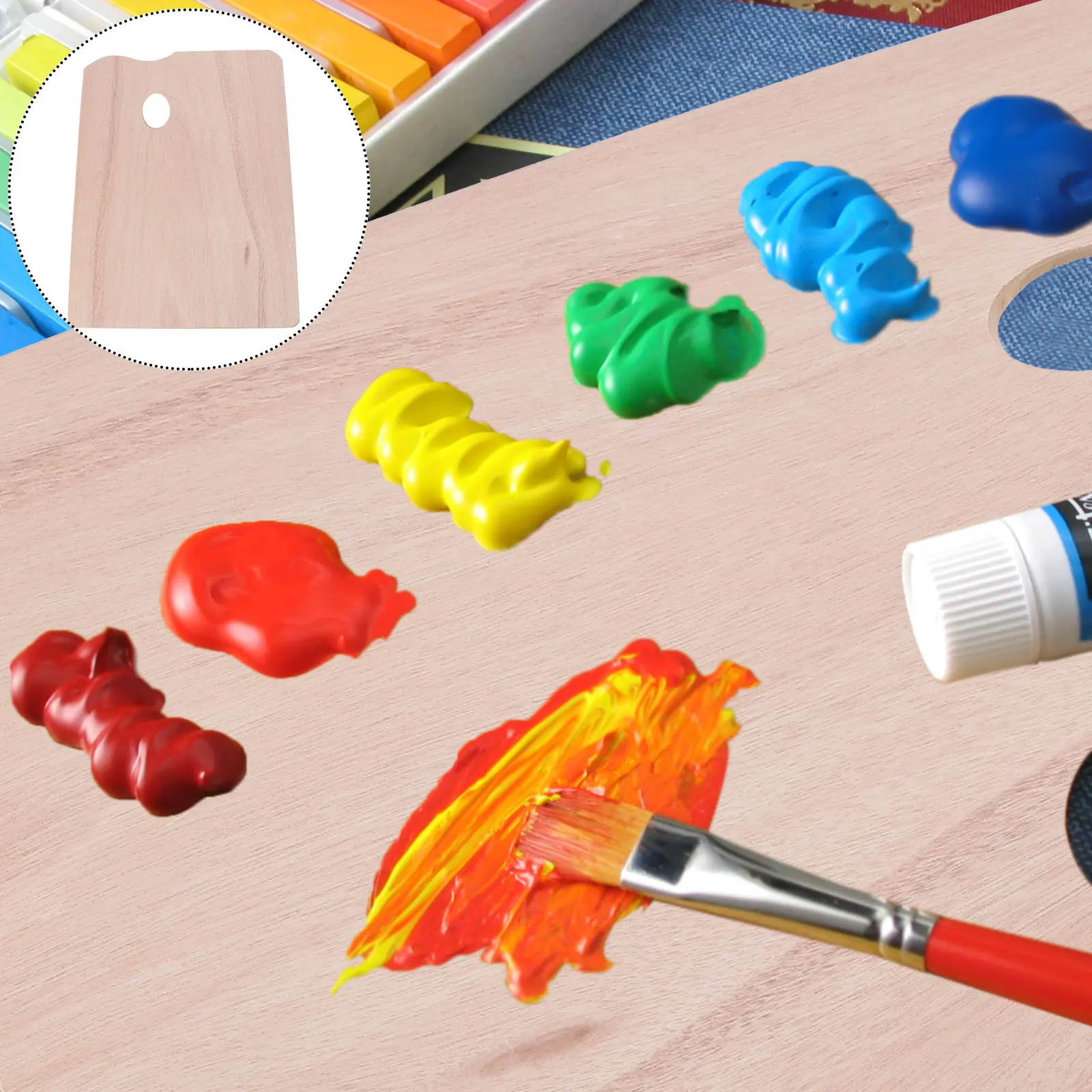 

1pc Wooden Color Mixing Palette Square Lightweight Durable Art Paint Board Fish Shape Hand Grip For Acrylic Oil Watercolor