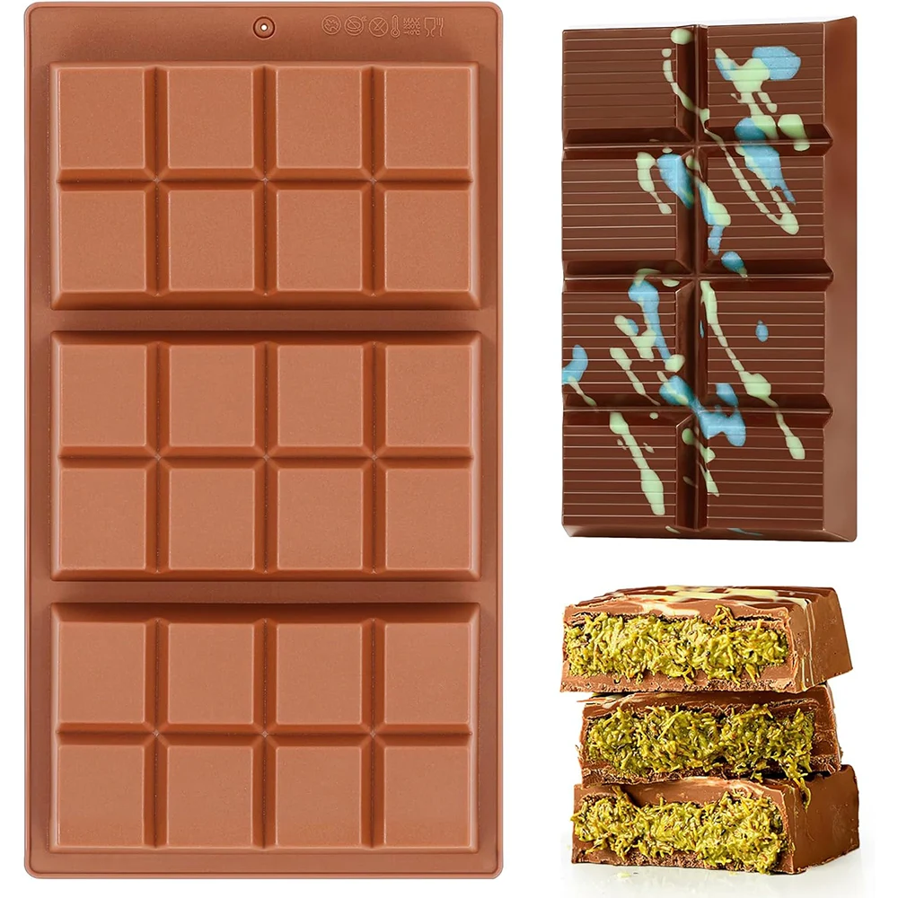 Chocolate Bar Molds Silicone Dubai Chocolate Bars Making Mould,BPA Free Durable Easy Release Protein Energy Handmade Gifts