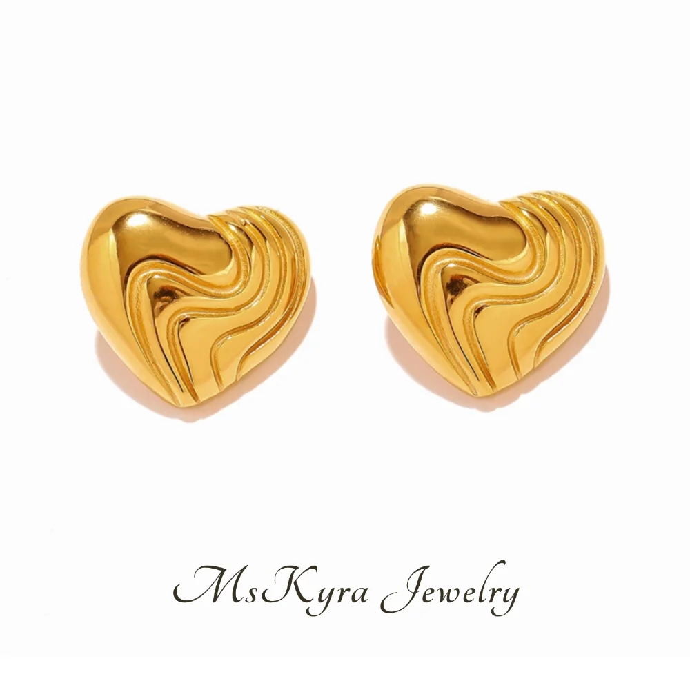 

MsKyra Stainless Steel Earring Plated 18k Gold Color Jewelry Heart Waterproof Daily Earring for Women Premium Gift