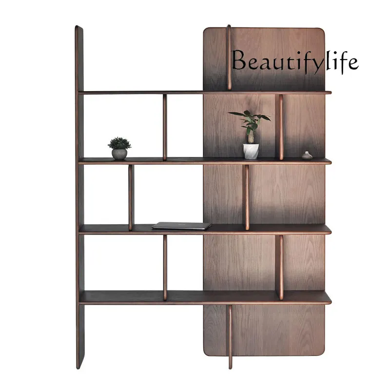 

Nordic Retro Black Walnut Wooden Bookshelf New Chinese Living Room Decoration Storage Storage Rack