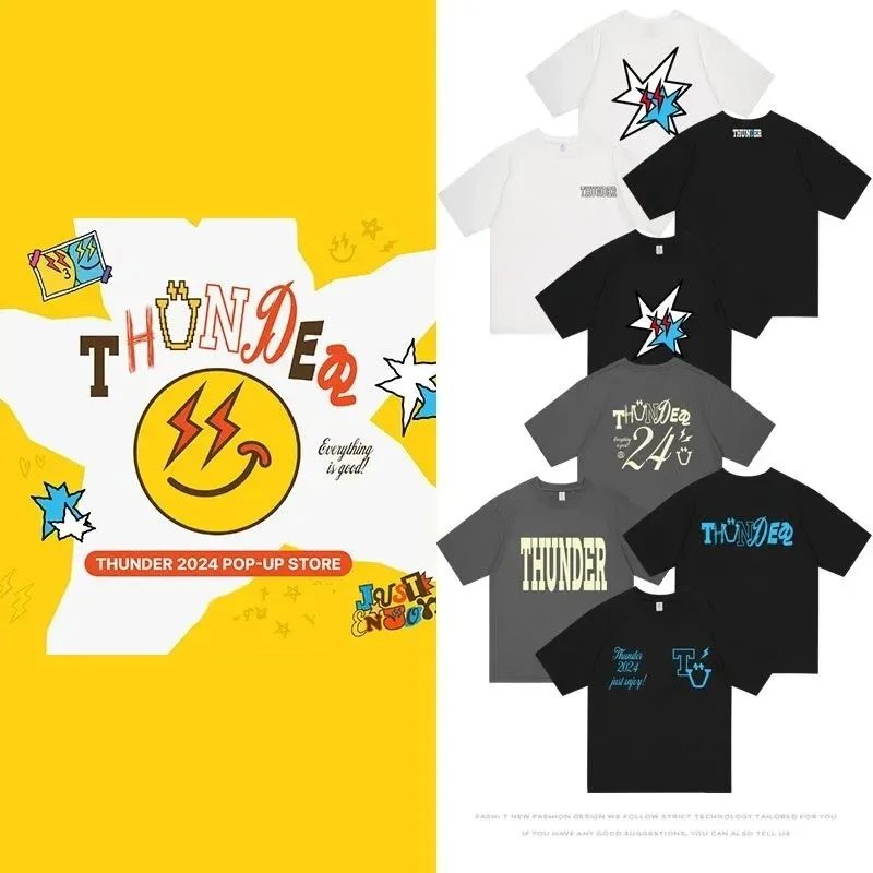 Kpop ateez thunder 2024 pop-up o Neck Tops T-Shirt Wednesday T-Shirt lustige Casual Print Mode