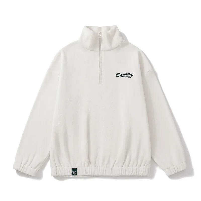 남녀공용 폴라 플리스 스웨터 셔츠, 스탠드업 칼라, 하프 체인 스웨터 재킷, 스트리트웨어, 루즈 코트, 가을, 겨울, 430Gsm