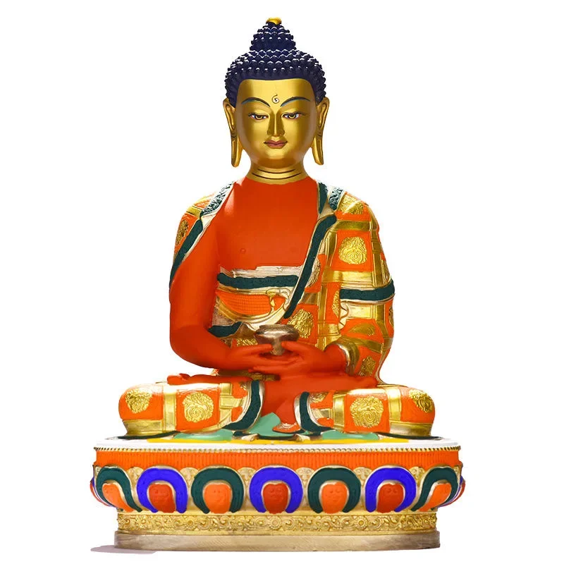 Asia high grade colored draw Good Buddha statue bless family Safety Healthy luck Painted Amitabha Sakyamuni Buddha God