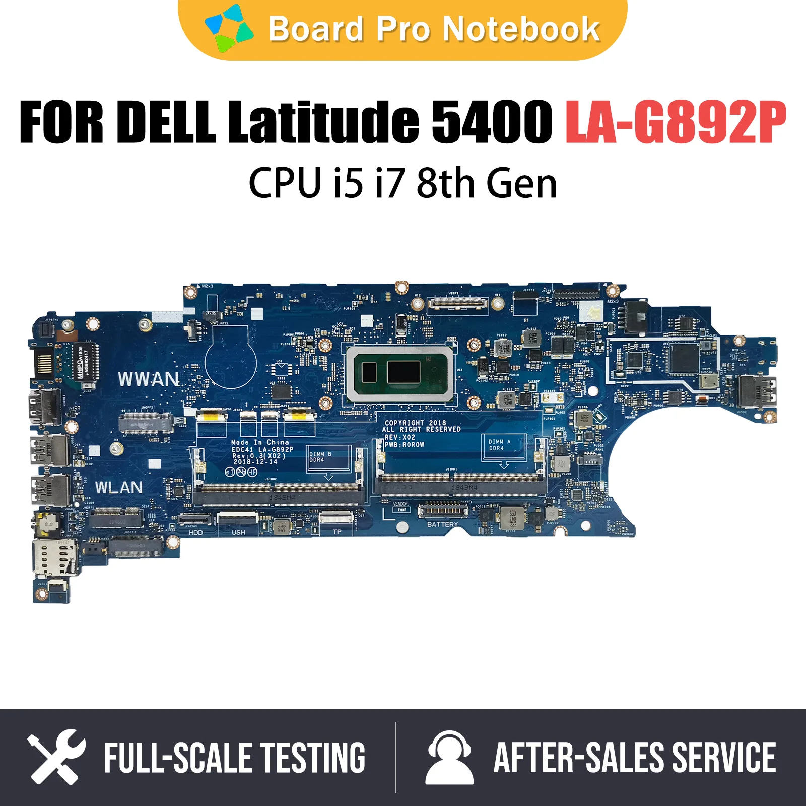 Laptop Mainboard For DELL Latitude LA-G892P 5400 CN-05T75M CN-06RVRC 06RVRC Notebook Motherboard I7 8th Gen CPU Systemboard