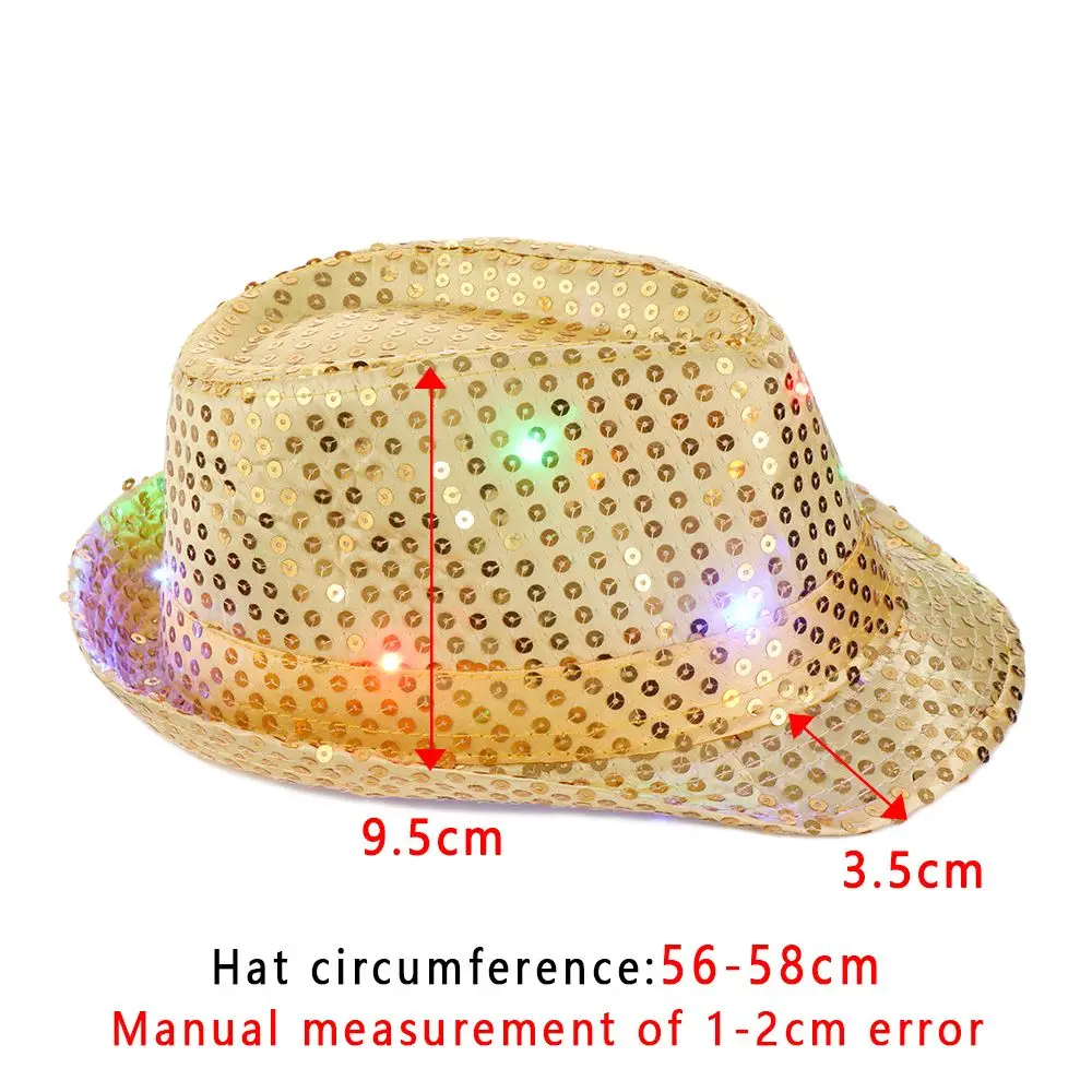 Stage Performance Dress Dance Party Flashing Led Fedora Trilby Panama Cap Jazz Hat Sequin