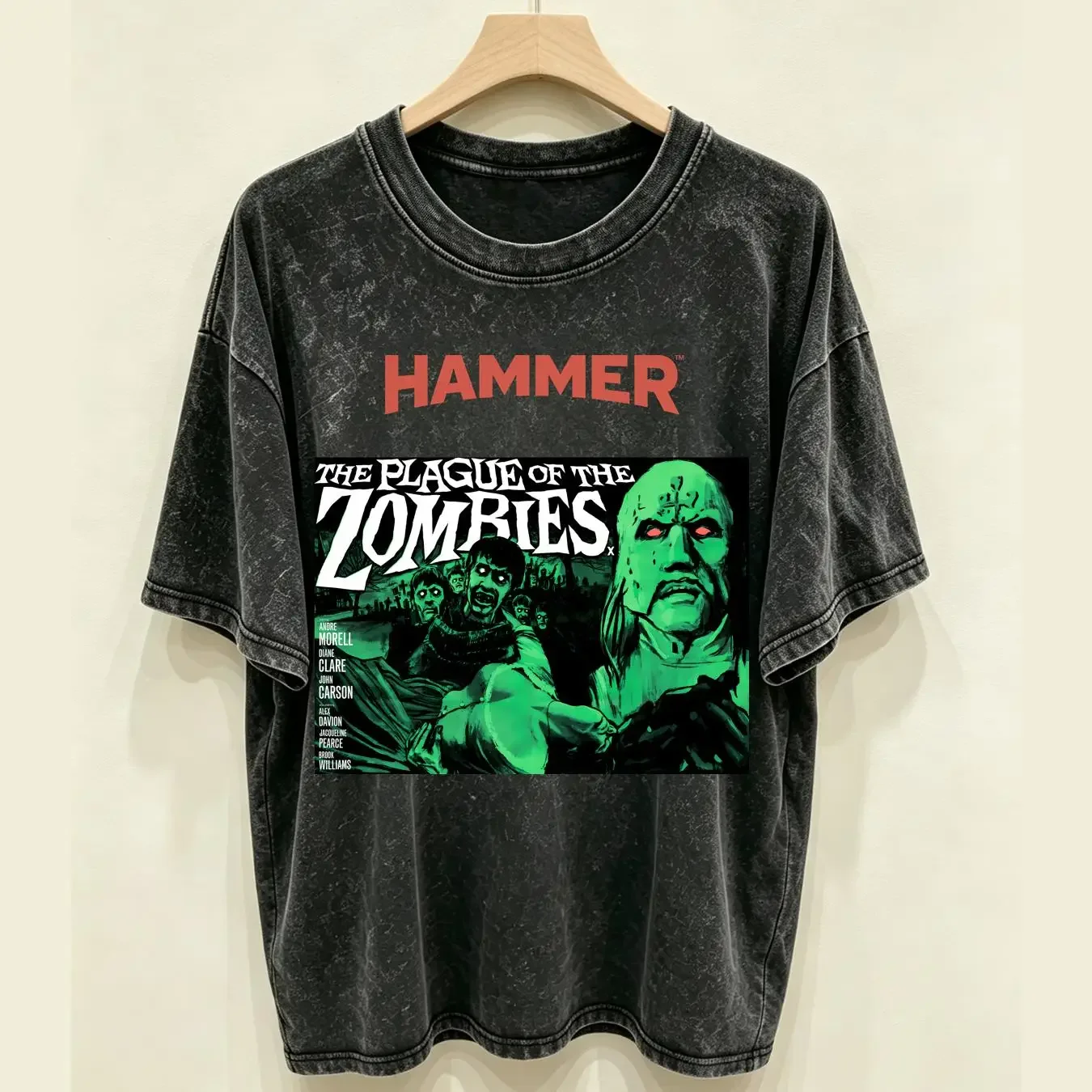 washed T Shirt Men's Hammer Horror The Plague Of Zombies Small Black vintage Washed Stretched Breathable Slightly Casual