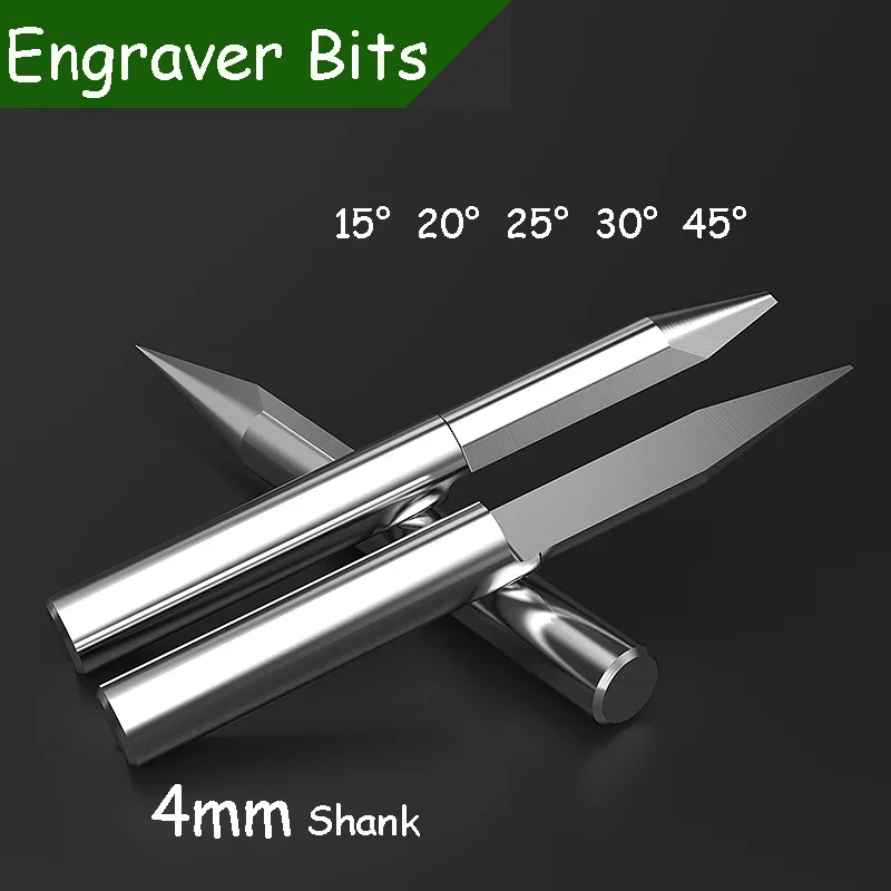 

Solid Carbide Engraving Bit High Precision 4mm Shank 0.1-1.2mm 15/20/25/30/45 Degree V-shape CNC Router Tool Cutter Wood