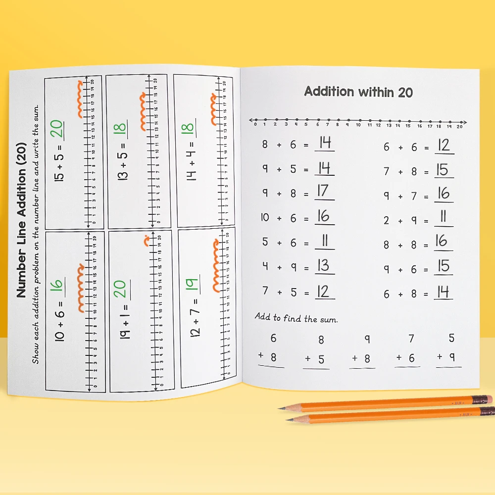 Addition & Subtraction within 20 Training Workbook Number Line Practice Book Kindergarten Preschool Maths Learning Montessori
