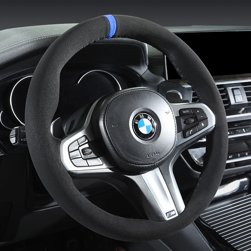

100% Fit for BMW M Sport G20 G21 F40 G22 G23 G30 G31 G32 G11 G12 Hand-stitched black suede car steering wheel cover