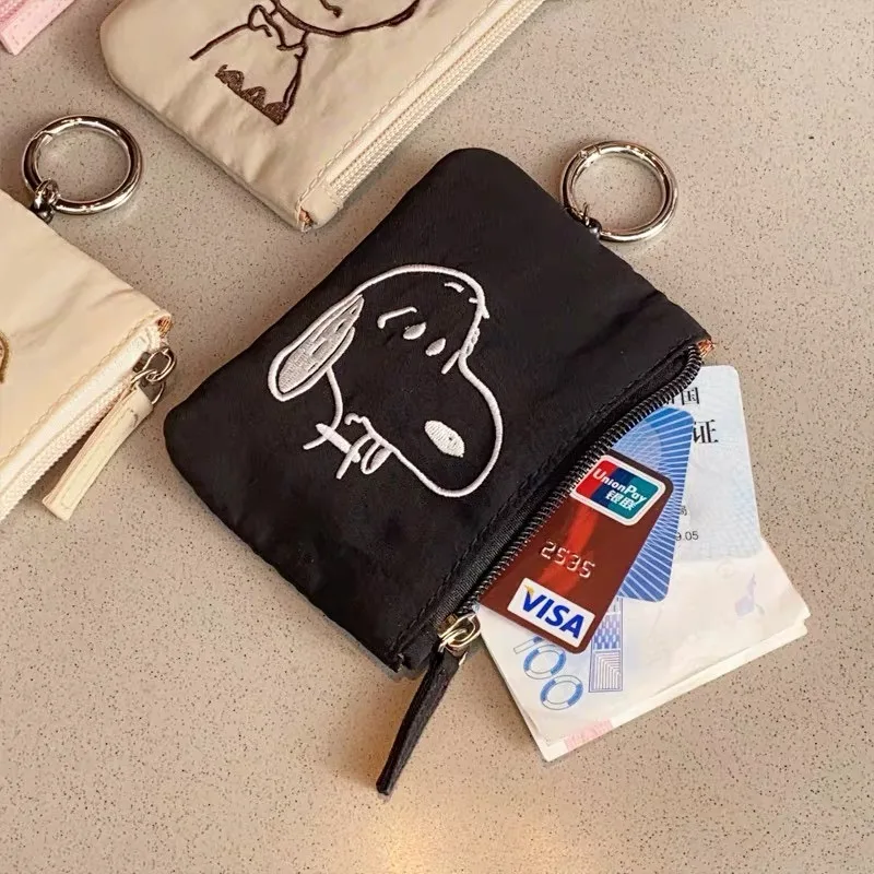 Snoopy Coin Purse Cartoon Embroidery Card Bag Backpack Pendant Multifunctional Retractable Buckle Keychain Short Wallet Pouch