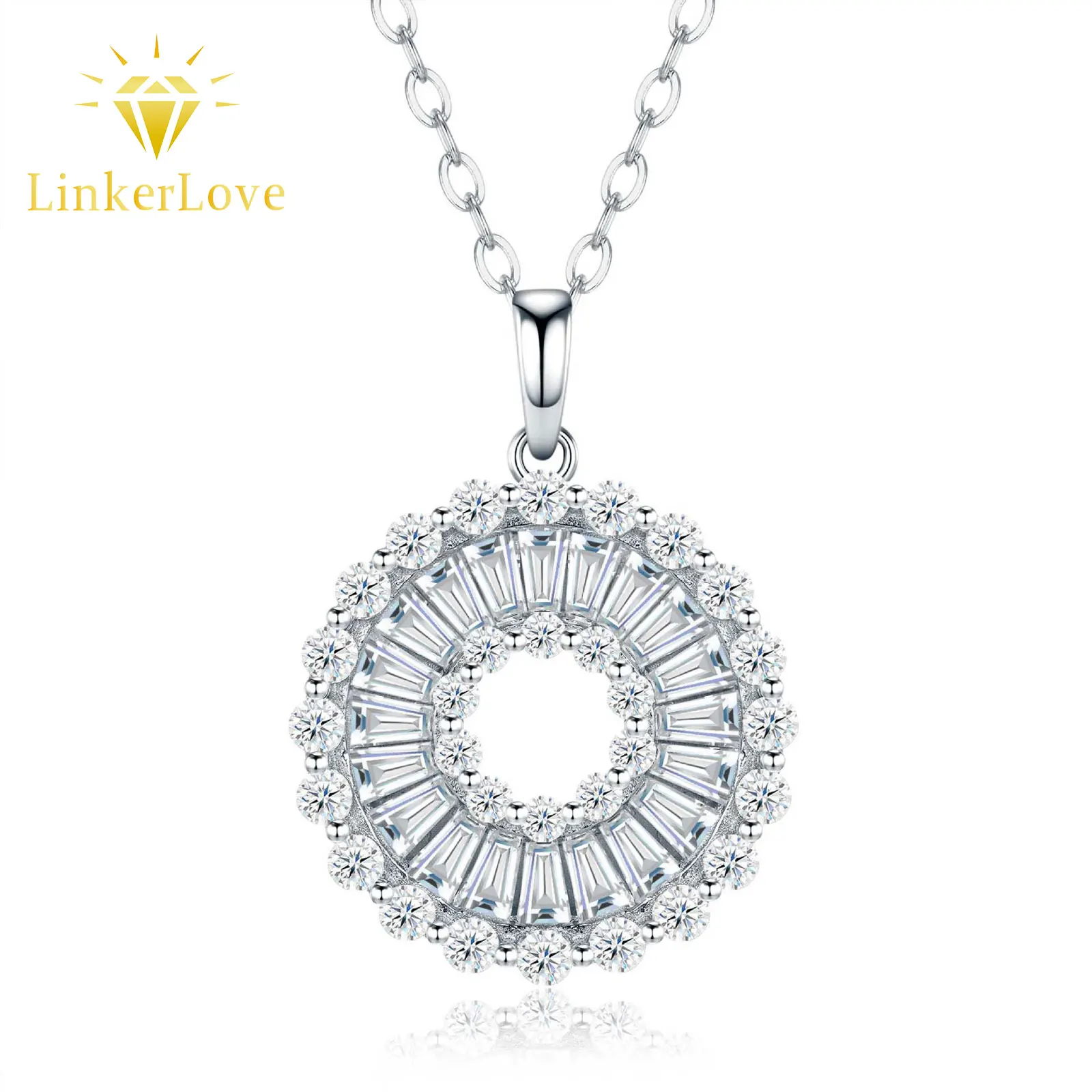 

LinkerLove S925 Silver Moissanite Sunburst Pendant Necklace for Women Radiant Sun Halo Design Diamond Necklace Fine Jewelry Gift