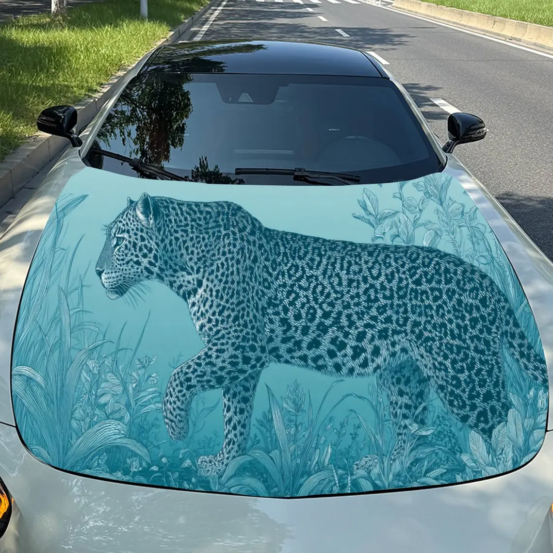 

Elegant Blue Leopard Car Hood Stickers - Self-Adhesive, Waterproof and Durable Vinyl Wrap, Decorate And Protect Your Car, Fit F