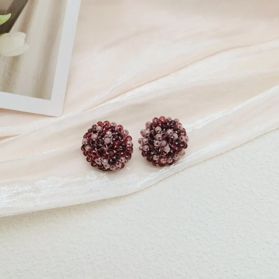 Spring and summer new semi-circular shape earrings hand-woven crystal earrings simple fashion earrings