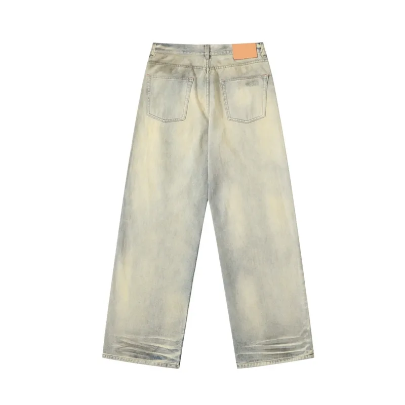 HKSH 2025 ربيع وصيف جديد الرجال المد فاسق ضوء القذرة المتعثرة غسلها الكتابة على الجدران استرخاء فضفاض الجينز خمر الدنيم السراويل HK14330