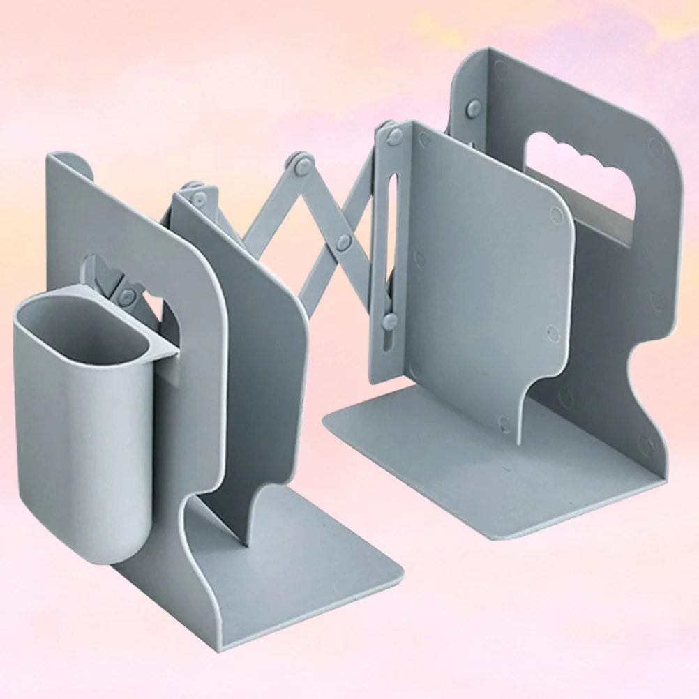 

Creative Telescopic Bookshelf Grey Bookends Pen Container Home Office Library Use Tidy Organizer Rustproof Stable