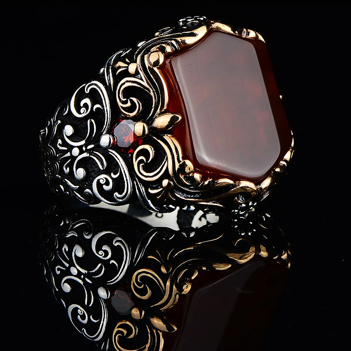 Silver Men Handmade Ring, Red Agate Ring , Aqeeq Gemstone Ring, Engraved Men Silver Ring , Ottoman Ring , 925k Sterling Silver