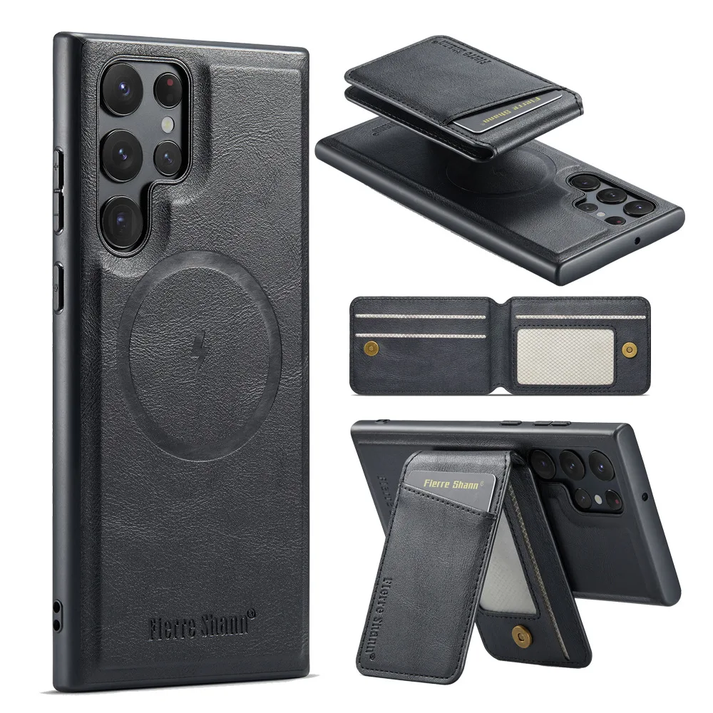

Leather Case for Samsung Galaxy S25/S25 Plus/S25 Ultra, Card Holder, Anti-Fall, Magnetic Stand, Premium Protective Cover