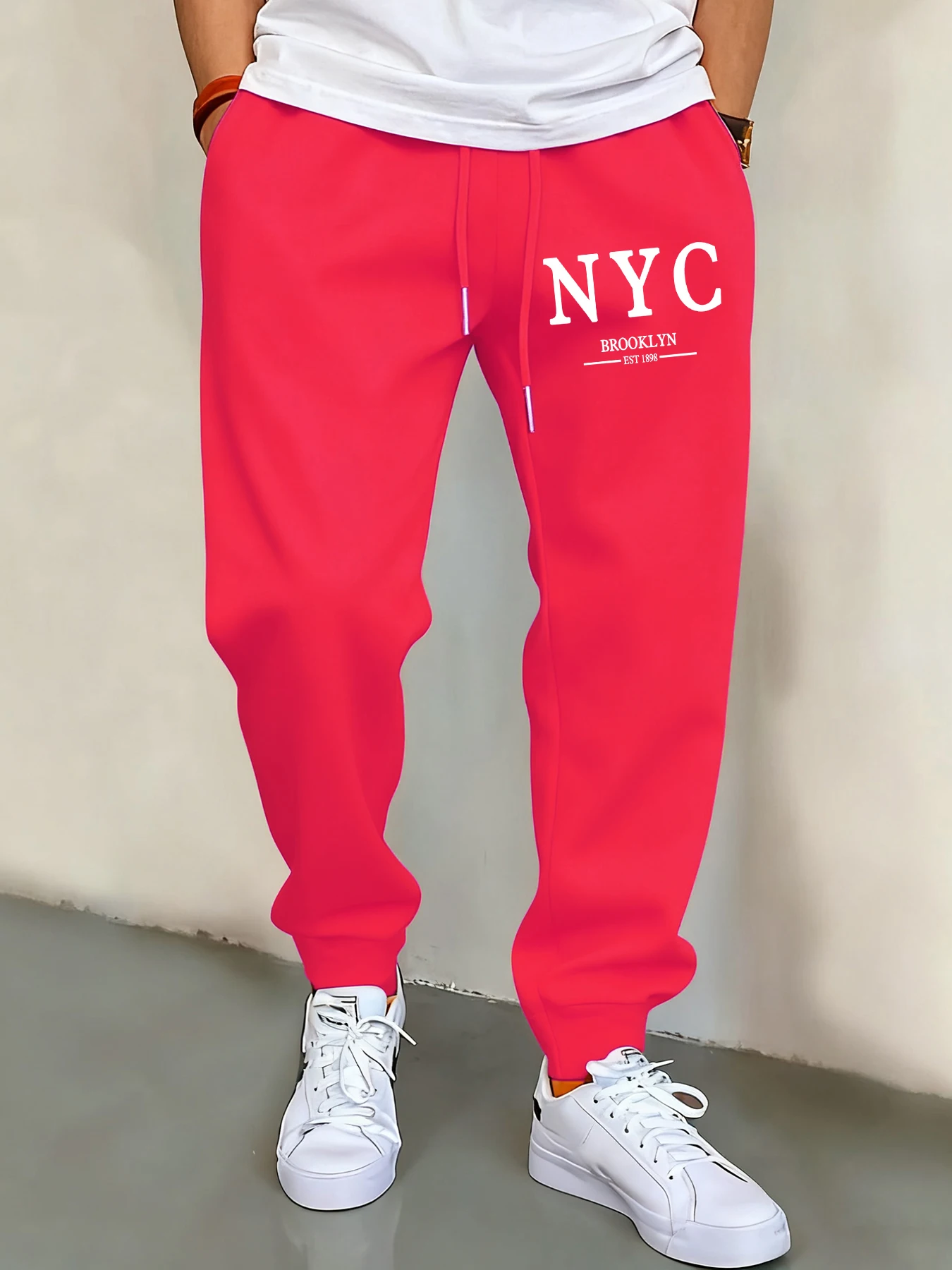 

New York Letter Print Men Basics Pants Warm Drawstring Joggers Pant All-Match Pocket Man Sweatpant Fleece Unisex Retro Trousers
