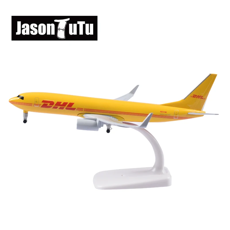 

JASON TUTU 20cm DHL Airlines 737 Plane Model Airplane Diecast Metal Aircraft Model with wheels Boeing 737 Drop shipping