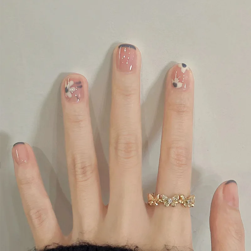 24 Uds. De uñas vigorosas coloridas de verano, arte corto cuadrado, ojo de gato, Graffiti, uñas postizas artificiales encantadoras, uñas francesas reutilizables a la moda