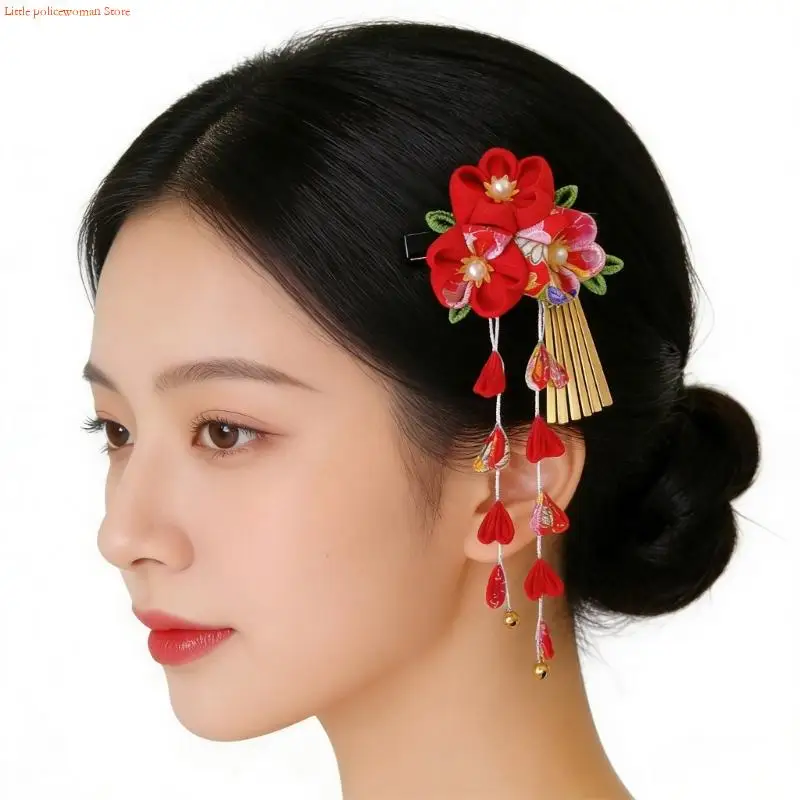 

F92D Традиционный японский стиль, тканевый цветочный набор заколок для волос, удобное украшение для волос