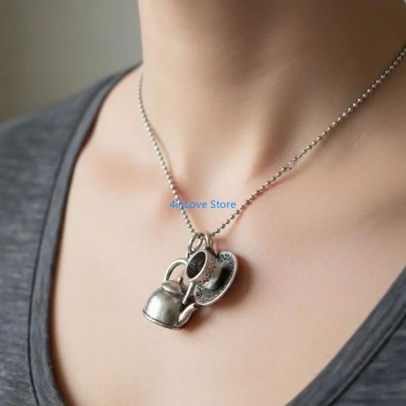 T4MD Multiple Layer Styling Teapot Charm Necklace Retro Beaded Chain Jewelry for Women Seeking Unique Accessories