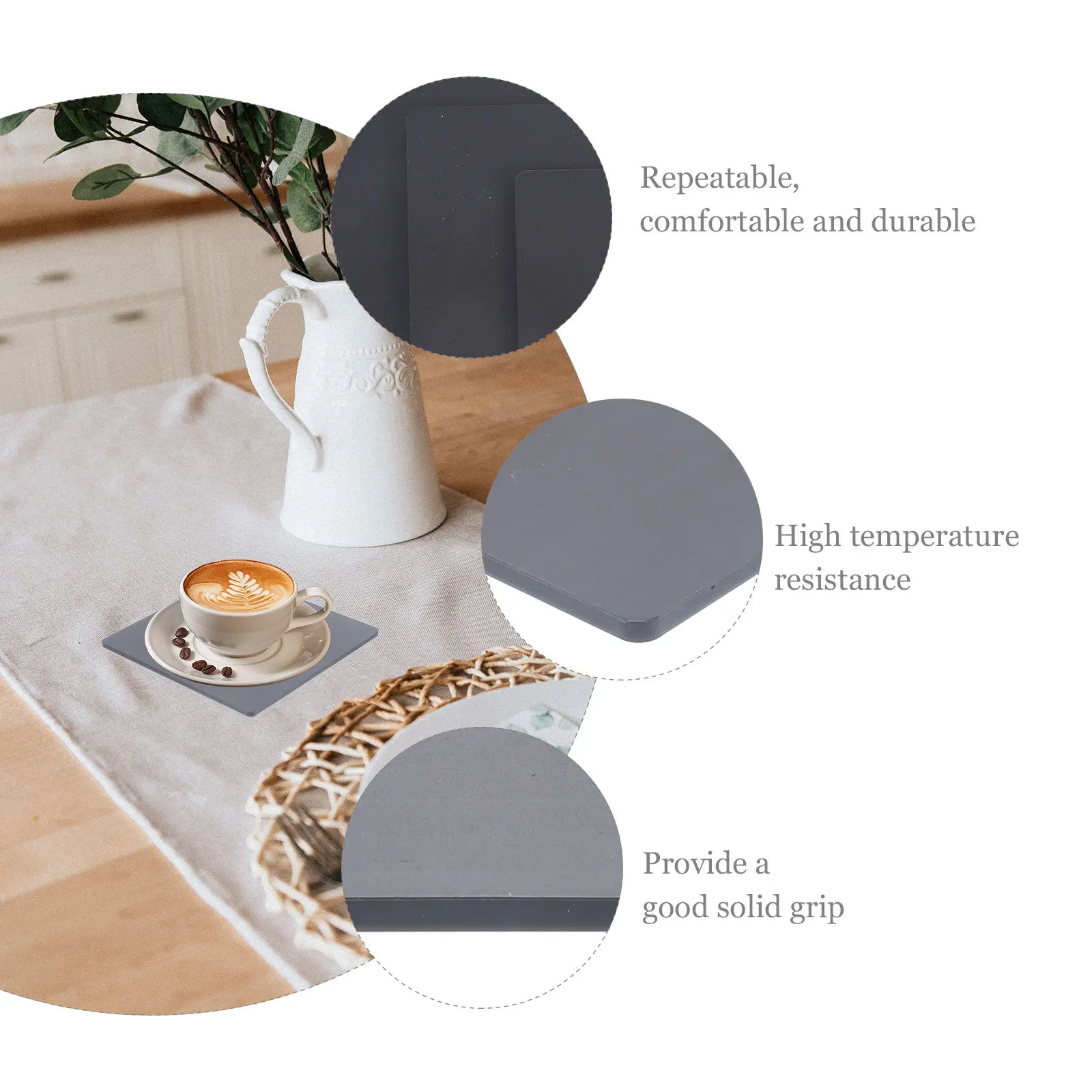 

4 шт. набор квадратных силиконовых подставок, нескользящие термостойкие коврики для чашек для домашнего офиса, изолированные аксессуары для напитков